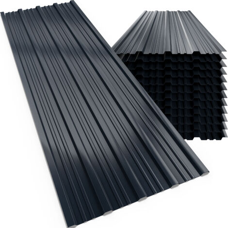 GARDEBRUK® 12x Trapezblech 129x46cm = 7m² Verzinkt Rostresistent Wetterfest Profilblech Dachblech Wellblech Dachplatten Gerätehaus Carport anthrazit (1/5)