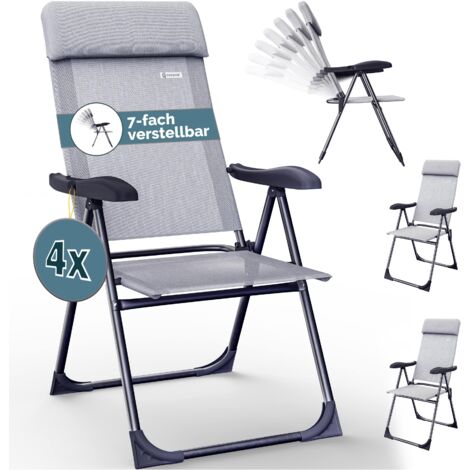 CASARIA® Gartenstühle Set Klappbar 7-fach Verstellbar Alu mit hoher Rückenlehne Liegefunktion Faltbar Balkon Campingstuhl Klappstuhl Hochlehner 4er Set Grau Melange