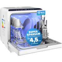MONZANA® Tischspülmaschine ohne Wasseranschluss App Funktion sparsamer Verbrauch 4,5L 6 Programme 4 Gedecke 45cm Mini Geschirrspüler Spülmaschine Weiß