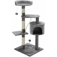CADOCA® Katzenbaum 112 cm mit Katzenhöhle + 3 Aussichtplattformen + 2 Spielbälle + 1 Spielseil Kratzbaum Katzenkratzbaum Katzenmöbel Grau