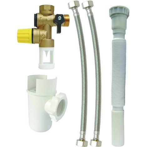 Somatherm For You – Groupe de sécurité téflon pour eau calcaire – Raccordement chauffe-eau – Siphon 32mm – Flexible évacuation 0.64m à 0.80m