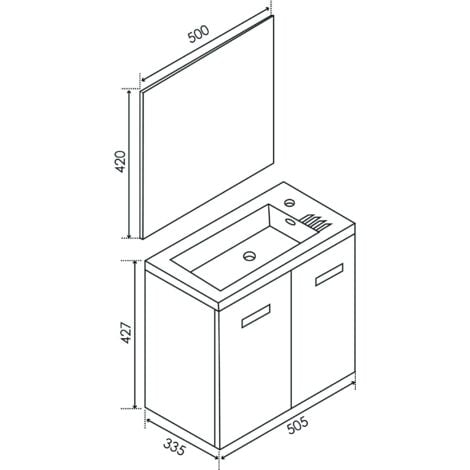 Lave-mains EPICE - avec miroir - 50cm - Gris - Laqué - Livré en kit
