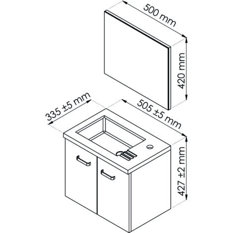 Lave-mains EPICE - avec miroir - 50cm - Gris - Laqué - Livré en kit