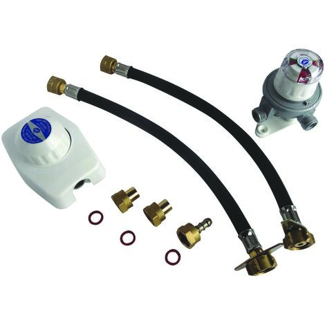 Ensemble détendeur gaz 1,3 Kg/h + inverseur avec lyres pour 2 bouteilles BUTANE (1/3)
