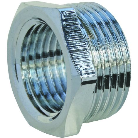 Raccord laiton : bague réduction laiton nickéle 6 pans Mâle 15/21 - Femelle 12/17