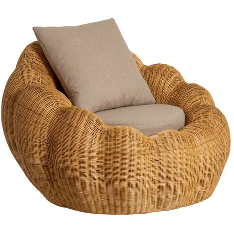 Fauteuil rond en rotin style loveuse avec coussin - Made in Meubles