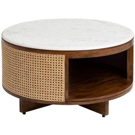 Table basse en bois de manguier, cannage et marbre Brook (1/5)