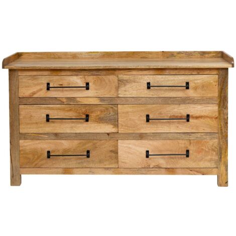 Made In Meubles – Commode en bois de manguier 6 tiroirs – Dimensions 84x148.5x51 cm – Poignées en métal noir – Design authentique avec rebord (1/5)
