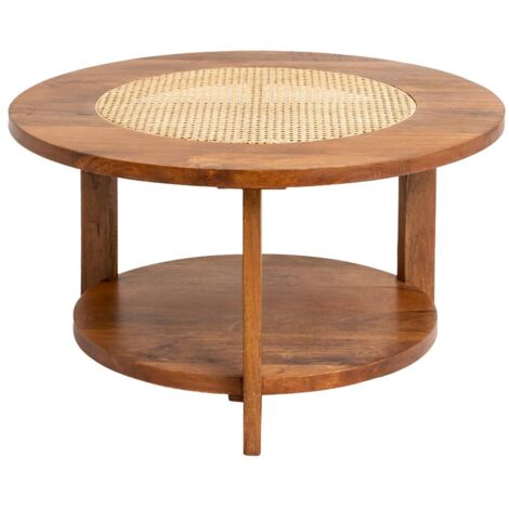 Made In Meubles – Table basse fixe en bois de manguier et cannage – Dimensions 46x80x80 cm – Style bohème vintage – Pour salon spacieux (1/5)