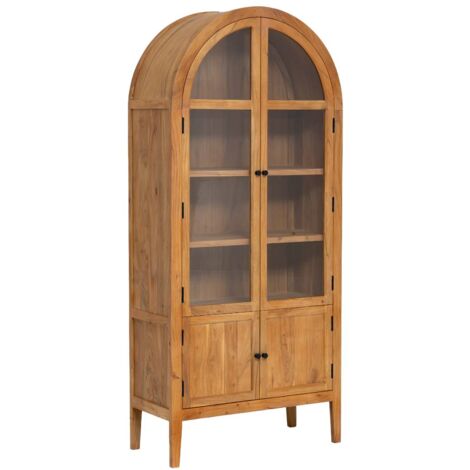 Made In Meubles – Vitrine en bois d'acacia 4 portes – Dimensions 200x90x40 cm – Élégance intemporelle avec poignée en métal noir – Espace de rangement généreux (1/5)