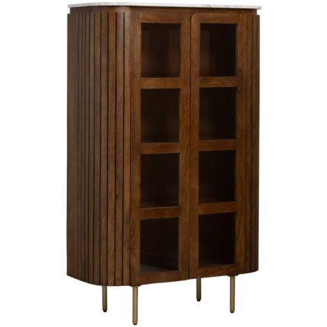 Vitrine en bois de manguier et marbre Sienne (1/5)