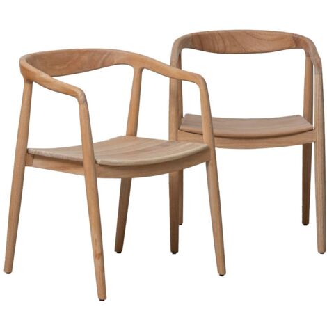 Made In Meubles – Chaise en teck brut – Lot de 2 – Dossier arrondi et suspendu – Dimensions 75x54x56 cm – Pour intérieur et extérieur (1/5)