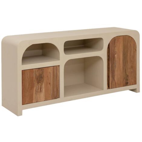 Made In Meubles – Buffet en bois d'acacia effet béton – Dimensions 75.5x160x40 cm – Style contemporain – Courbes élégantes pour espace de vie (1/5)