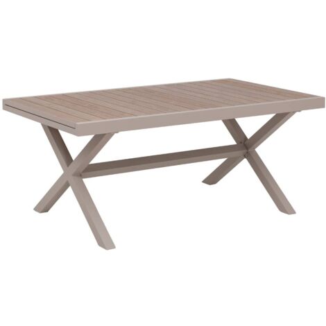 Made In Meubles – Table de jardin extensible taupe effet bois 180-270 cm – Aluminium – Accueille jusqu'à 12 convives – Piètement croisé élégant