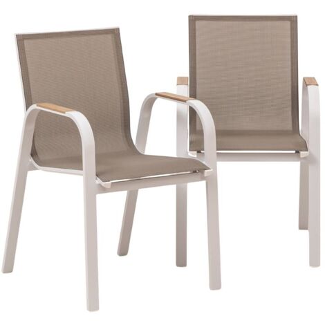 Chaise de jardin avec assise taupe et pieds blancs Ayden (lot de 2) (1/5)