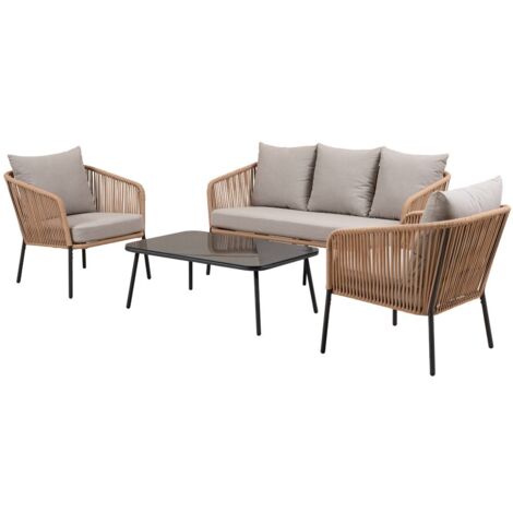 Made In Meubles – Salon de jardin gris 5 places en aluminium et corde – Canapé 3 places et 2 fauteuils – Confort optimal pour extérieur moderne