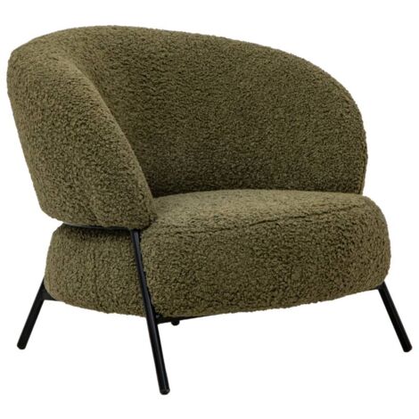 Made In Meubles – Fauteuil en tissu bouclette vert – Design enveloppant – Assise généreuse – Pieds en métal noir – Dimensions 72.5x73.5x66cm (1/5)