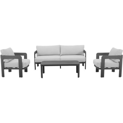 Made In Meubles – Salon de jardin aluminium gris foncé 5 places – Canapé 2 places et 2 fauteuils – Table basse – Résistant aux intempéries (1/5)