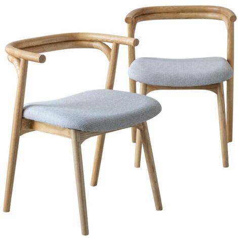 Chaise en bois de orme et tissu gris Aline (lot de 2) (1/5)