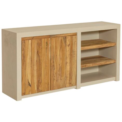Buffet 2 portes avec étagères effet béton en bois recyclé Dalva (1/5)