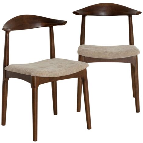 Made In Meubles – Chaise en bois hêtre foncé – Assise rembourrée en tissu beige – Dossier incurvé ergonomique – Lot de 2 (1/5)