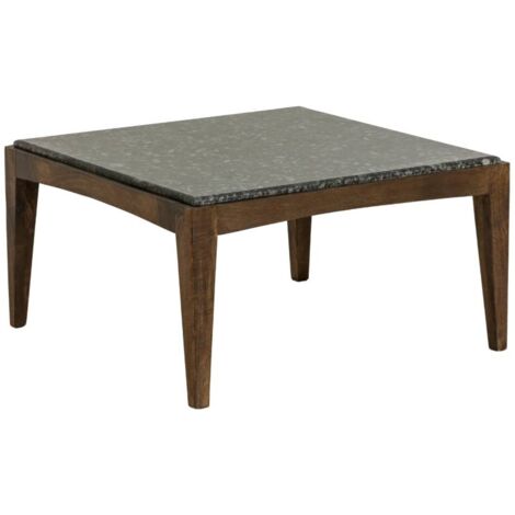 Table basse carrée en bois de manguier et marbre noir Ilithe (1/5)
