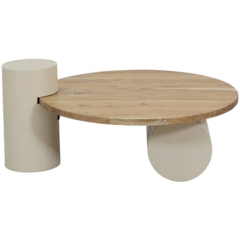 Made In Meubles – Table basse ronde en bois d'acacia effet béton – Plateau 96cm – Pieds cylindriques MDF – Design moderne pour salon tendance (1/5)