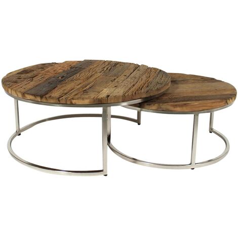 Made In Meubles – Table basse gigogne ronde en bois recyclé – Design industriel – Dimensions 39.5 x 90 x 90 cm – Style moderne et chaleureux