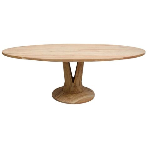 Made In Meubles – Table à manger ovale 220 cm en bois d'acacia – Largeur 120 cm – Piétement central design – Pour repas en famille ou entre amis