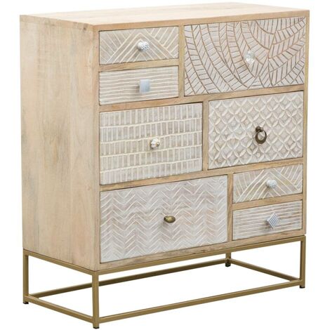 Made In Meubles – Commode en bois de manguier vernis – 9 tiroirs – Dimensions 80x75x35 cm – Style bohème avec motifs décoratifs (1/5)