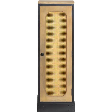Made In Meubles – Colonne en bois de manguier et cannage – Dimensions 130x45x35 cm – Rangement astucieux avec étagère cachée (1/5)