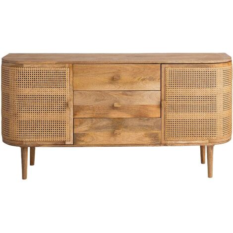 Made In Meubles – Buffet en bois de manguier et rotin Palma – Dimensions 80x160x40 cm – Rangement avec 2 portes et 3 tiroirs – Style bohème (1/5)