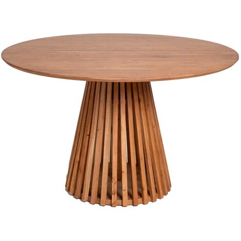 Made In Meubles – Table ronde en bois d'acacia 130x130cm – 4 places – Style moderne – Entretien facile avec chiffon doux (1/5)