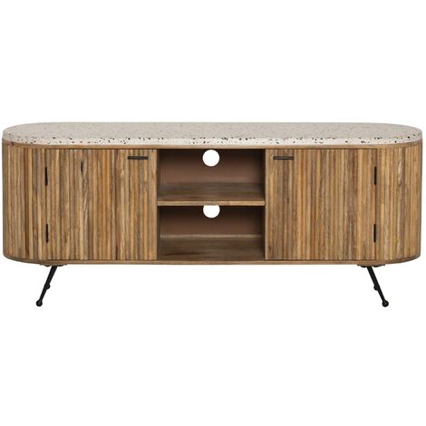 Made In Meubles – Meuble TV en bois de manguier et terrazzo – Dimensions 65x160x40 cm – Design moderne avec pieds compas – Élégance pour salon (1/5)