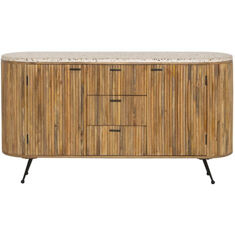 Made In Meubles – Buffet en bois de manguier et terrazzo – Dimensions 88 x 160 x 40 cm – Design arrondi avec piétement compas – Élégance contemporaine (1/5)