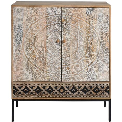 Made In Meubles – Armoire sculptée en bois de manguier – Dimensions 105x90x38 cm – Design élégant avec sculptures – Pour rangement durable et esthétique (1/5)