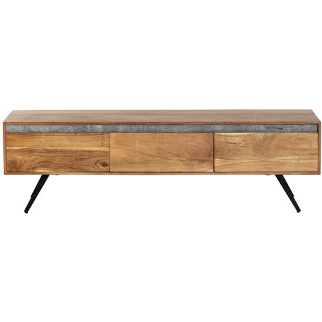 Meuble TV en bois d'acacia et pierre Yvan (1/5)
