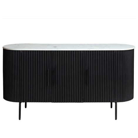 Buffet en métal noir et marbre blanc 81x160x46cm – Design chic moderne – 2 étagères pour rangement vaisselle – Made In Meubles (1/5)
