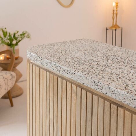Meuble bar en angle bois de manguier et terrazzo Lou