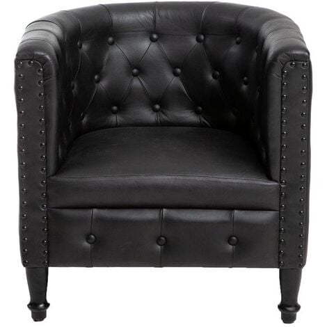 Fauteuil Chesterfield en cuir noir Esteban - Made in Meubles