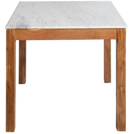 Table à manger carrée en bois d'acacia et marbre Arthuro (1/5)