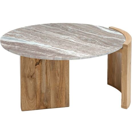 Made In Meubles – Table basse fixe en bois de manguier et marbre blanc – Dimensions 80x80x40 cm – Élégance contemporaine pour salon ou bureau