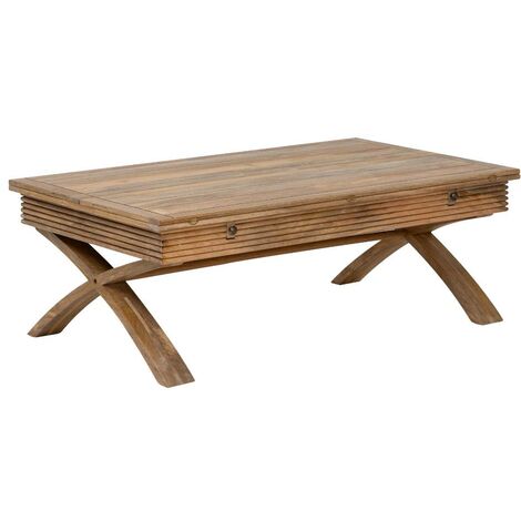Made In Meubles – Table basse fixe en bois de manguier à allonges – Dimensions 43x127x76 cm – Plateau épais 30 cm – Pied arqué élégant (1/5)