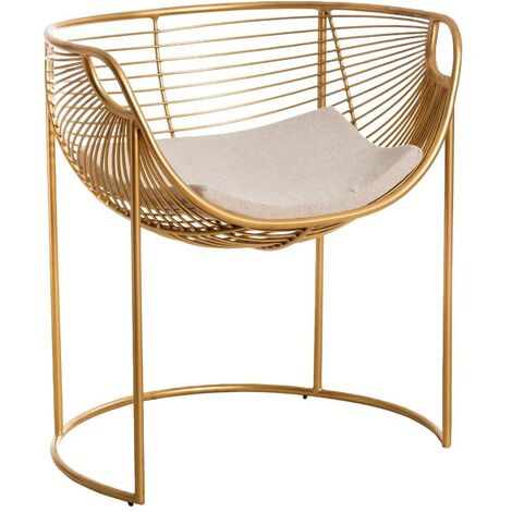 Made In Meubles – Fauteuil crapaud en métal doré – Structure durable – Coussin moelleux pour confort – Dimensions 71x65x55 cm