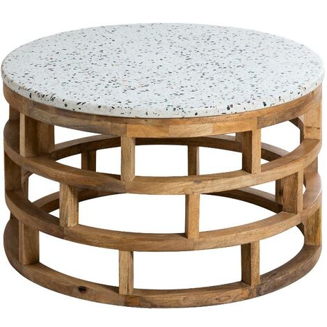 Made In Meubles – Table basse fixe en bois de manguier et terrazzo – Dimensions 45x80x80 cm – Style moderne et durable – Entretien facile (1/5)