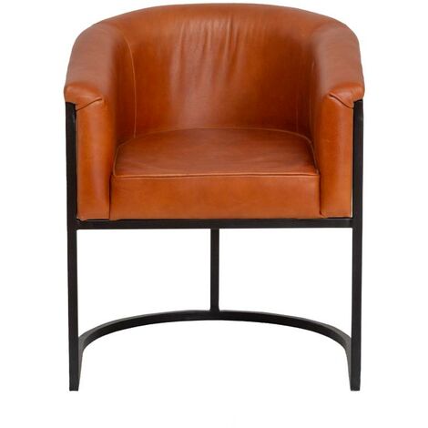 Fauteuil Club cuir Vintage marron patiné style années soixante