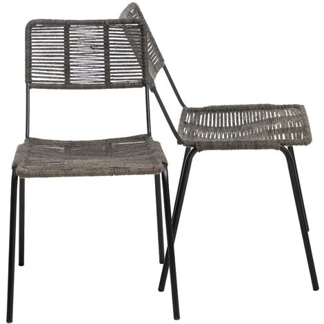 Chaise en métal et corde grise Emilia (lot de 2) (1/5)