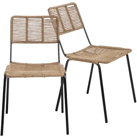 Chaise en métal et corde beige Emilia (lot de 2) (1/5)