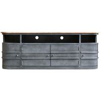 Made In Meubles – Meuble TV arrondi en métal gris – Plateau en bois de manguier naturel – Dimensions 58x160x45.5cm – Style industriel