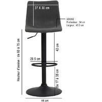 Chaise de bar réglable avec pied central (lot de 2) - Noir